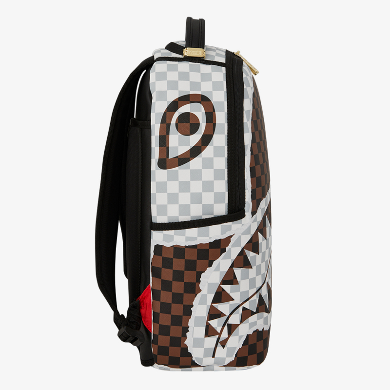 Sprayground Ranac CREAM AND BROWN TEAR CHECK BACKPACK 