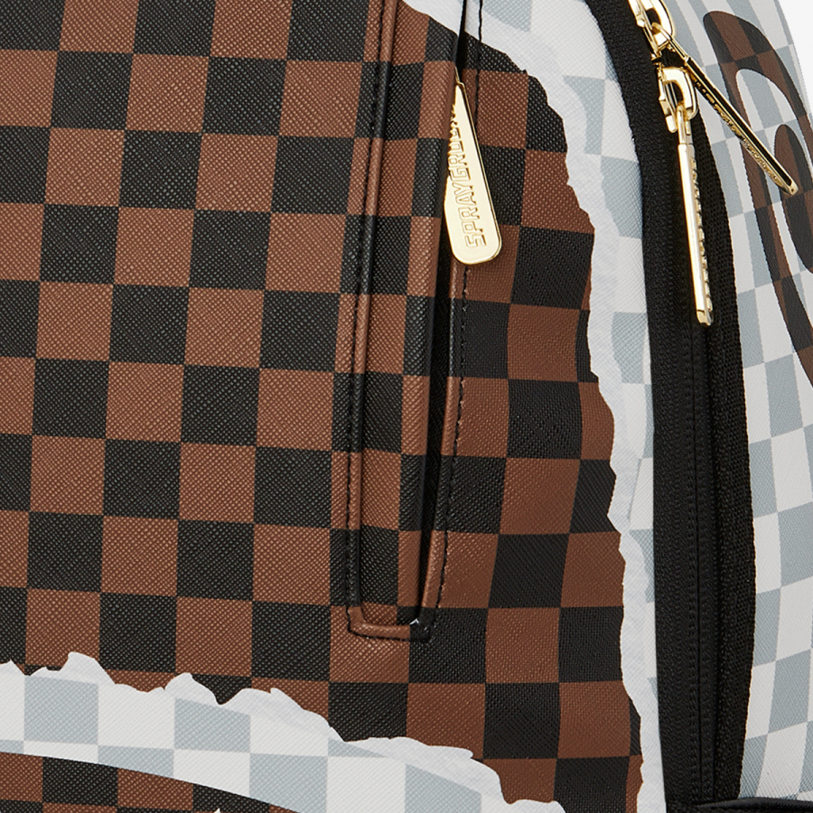 Sprayground Ranac CREAM AND BROWN TEAR CHECK BACKPACK 