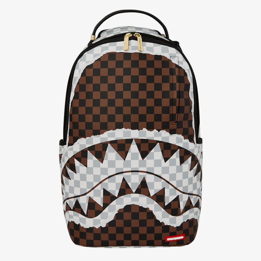 Sprayground Ranac CREAM AND BROWN TEAR CHECK BACKPACK 